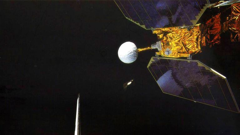 The Earth Radiation Budget Satellite, which was launched in 1984 aboard the space shuttle Challenger, is to re-enter the Earth&#39;s atmosphere after 38 years in space. Pic: NASA