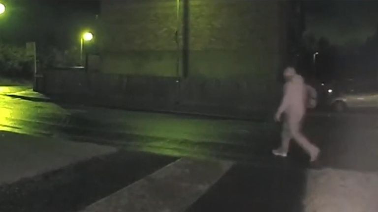Image taken of the suspect exiting Silverwood Green, Lurgan at 9:30 PM on Sunday, December 18.  Pic: CCTV footage released by PSNI