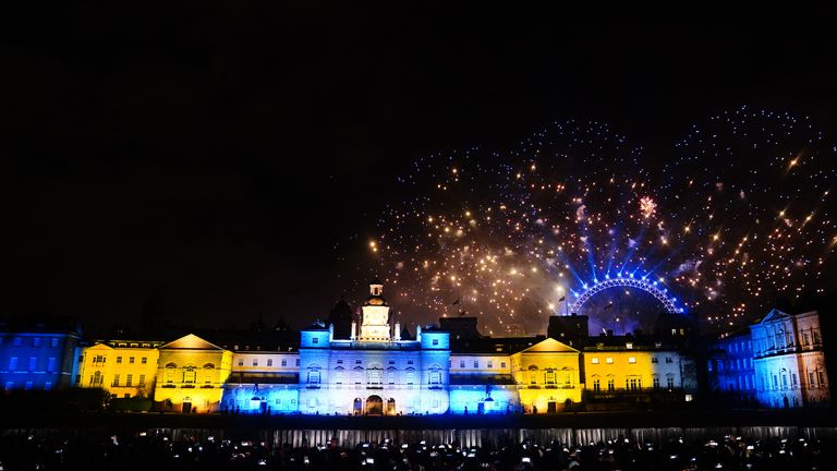 Fireworks light up the sky over the London Eye in central London during the New Year celebrations. Picture date: Sunday January 1, 2023.