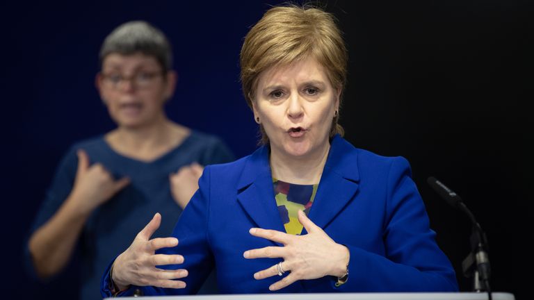 First Minister Nicola Sturgeon during a press conference on winter pressures in the NHS, at St Andrews House in Edinburgh. Picture date: Monday January 16, 2023.
