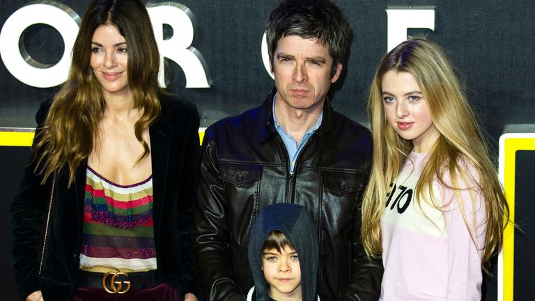 Noel Gallagher pictured with Sara MacDonald, son Donavan and daughter Anais. Pic: AP