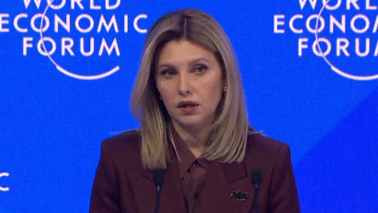 Olena Zelenska tells the World Economic Forum in Davos that starvation because of another country&#39;s aggression is not acceptable in the 21st century