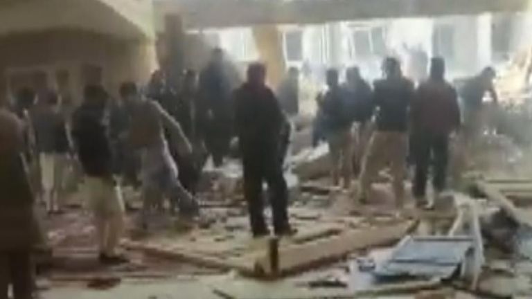 Aftermath of a suicide bombing at a mosque in Pakistan