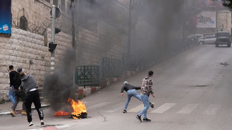 Palestinians clash with Israeli security forces following an army operation in the West Bank city of Nablus 
PIC:AP