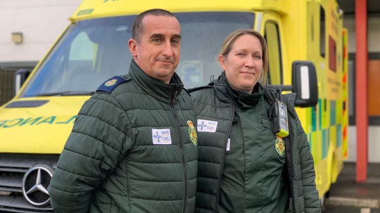 Paramedics Tony Dovey-Evans and Anna Taylor from the Welsh Ambulance Service