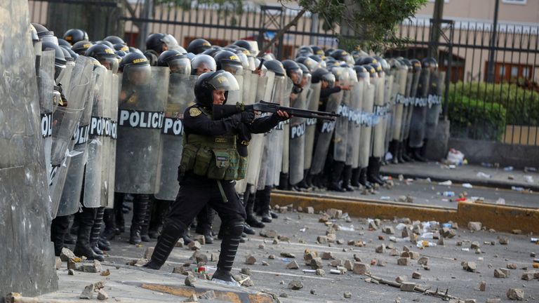 Riot police in Lima