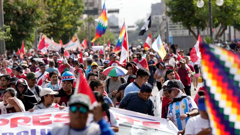 Thousands of demonstrators marched against President Dina Boluarte