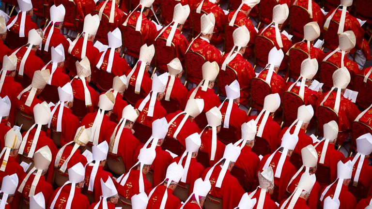 Cardinals attend the funeral of former Pope Benedict in St. Peter's Square at the Vatican on January 5, 2023.  REUTERS/Guglielmo Mangiapane