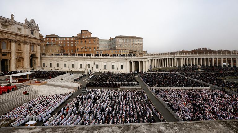 A general view during the funeral of former Pope Benedict in St. Peter&#39;s Square at the Vatican, January 5, 2023. REUTERS/Yara Nardi