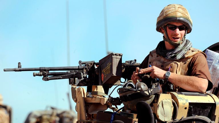 Britain&#39;s Prince Harry sits in his position in a Spartan armoured vehicle in Helmand province, southern Afghanistan February 18, 2008