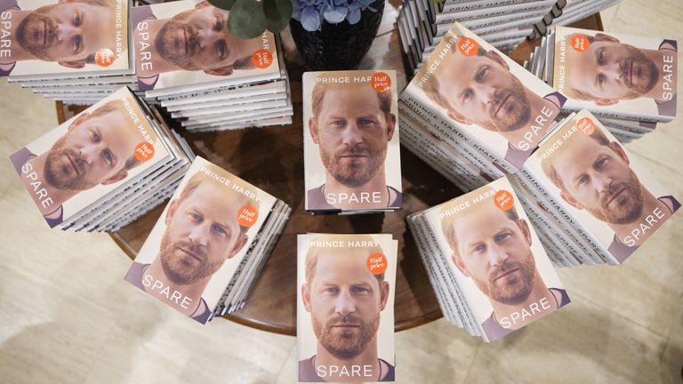 Copies of the newly released autobiography from the Duke of Sussex, titled Spare, on display at Waterstones Piccadilly, London, as it goes on sale to the public for the first time. Picture date: Tuesday January 10, 2023.