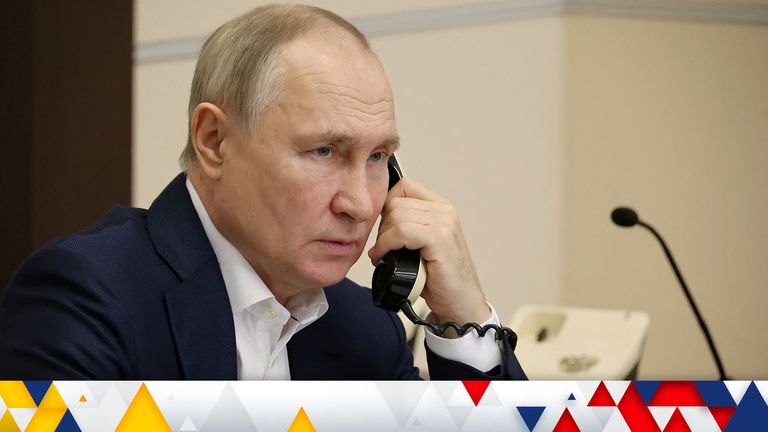 Zelenskyy calls Putin a &#39;nobody&#39; in a Sky News interview. Pic: Sputnik/Mikhail Klimentyev/Kremlin/Reuters