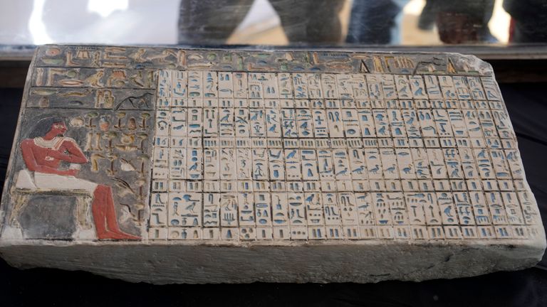 A recently discovered artifact is displayed at the site of the Step Pyramid of Djoser in Saqqara, 24 kilometers (15 miles) southwest of Cairo, Egypt,
Pic:AP