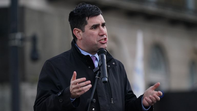 Labour MP for Leeds East, Richard Burgon, speaks during a protest in Whitehall, London, during the nurses strike, against the Bill on minimum service levels during strikes. Picture date: Wednesday January 18, 2023.
