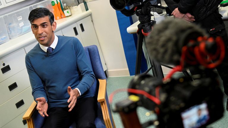 Prime Minister Rishi Sunak speaks to the media during a visit to Berrywood Hospital in Northampton.  Date taken: Monday, January 23, 2023.