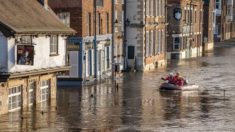 The centre of York was under several feet of water after flooding hit across the UK