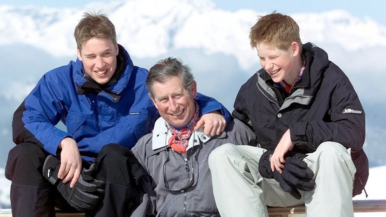 Prince Harry, Prince William and King Charles III in 2000