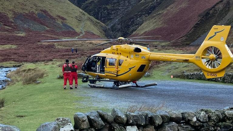 A Helimed crew prepare to fly the injured man to hospital in Glasgow