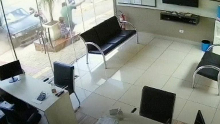 Security cameras recorded the moment when a 5-year-old girl was hit by a runaway car in Brazil
