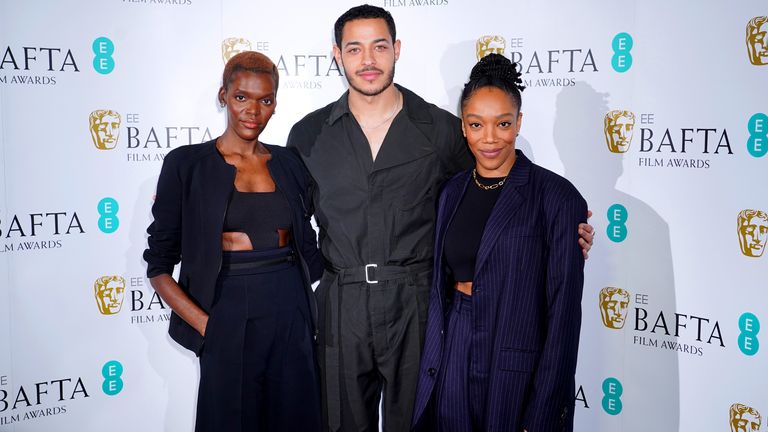 Sheila Atim (left), Daryl McCormack and Naomi Ackie at the BAFTA EE Rising Star Award 2023 nominees announcement at The Savoy, Strand, London. Picture date: Tuesday January 17, 2023.
