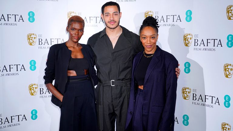 Sheila Atim (left), Daryl McCormack and Naomi Ackie at the BAFTA EE Rising Star Award 2023 nominees announcement at The Savoy, Strand, London. Picture date: Tuesday January 17, 2023.
