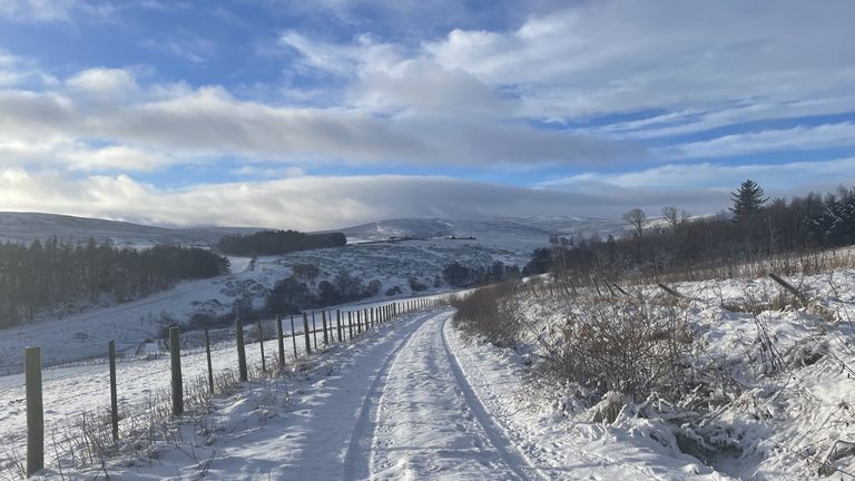 Snow near Huntly in Aberdeenshire on Tuesday 