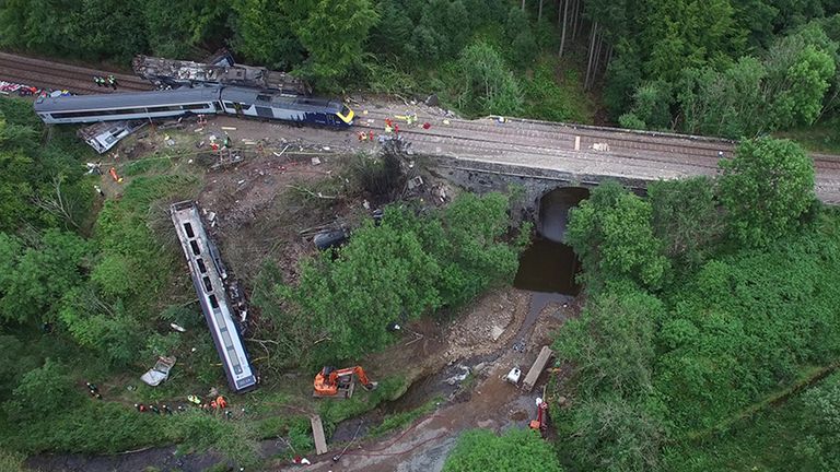 Handout photo dated 13/08/20 issued by the Rail Accident Investigation Branch (RAIB) of the Stonehaven rail crash which was caused by errors in the construction of a drainage system by failed outsourcing giant Carillion, an investigation has found. Issue date: Thursday March 10, 2022.