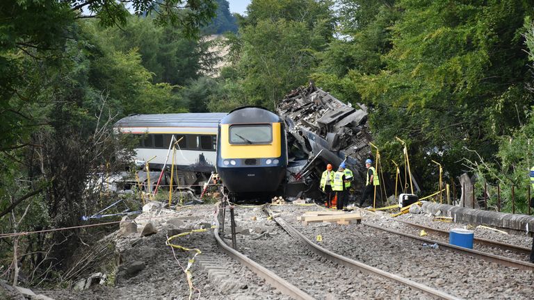 Handout photo dated 13/08/20 issued by the Rail Accident Investigation Branch (RAIB) of the Stonehaven rail crash which was caused by errors in the construction of a drainage system by failed outsourcing giant Carillion, an investigation has found. Issue date: Thursday March 10, 2022.