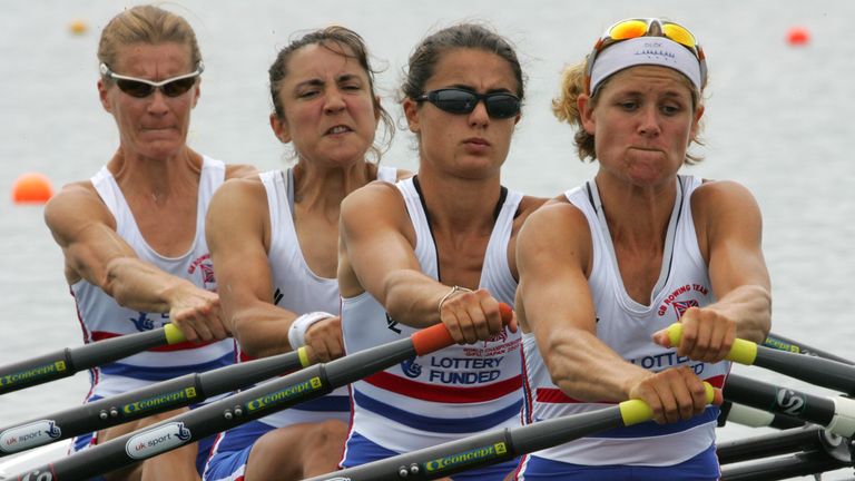 (L-R) Tanya Brady competing with Lorna Norris, Hester Goodsell and Naomi Hoogesteger in 2005. Pic: AP