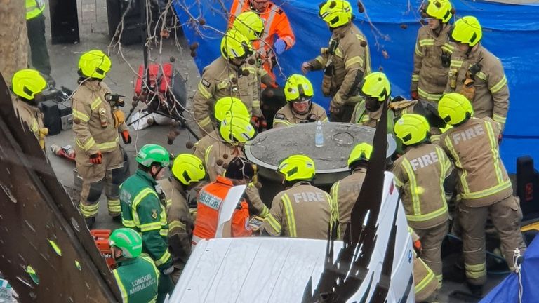 Emergency services work to free the man. Pic: KetoCancerQueen