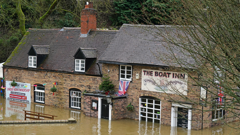 A flooded pub in Telford, Shropshire