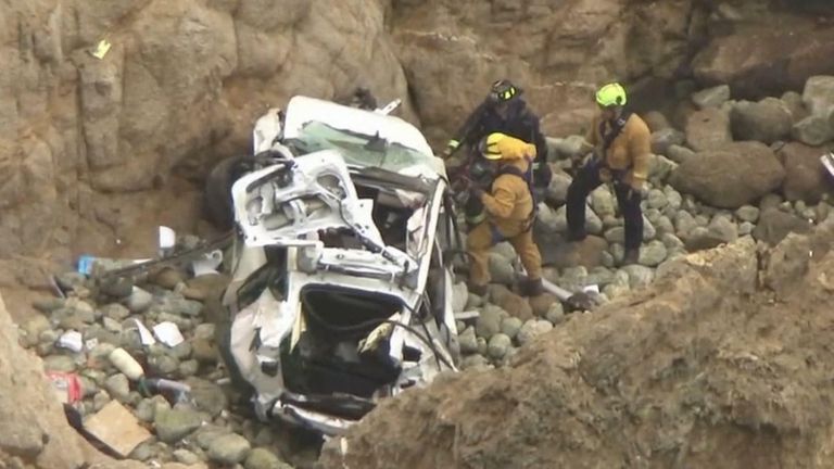 Passengers Rescued After Tesla Plunges off Cliff in California
