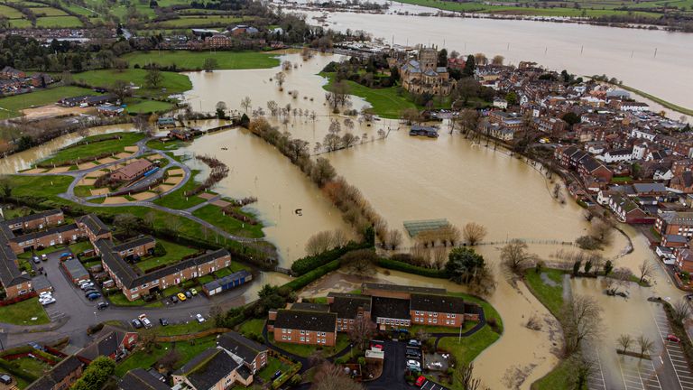 Flooding around Tewkesbury in Gloucestershire