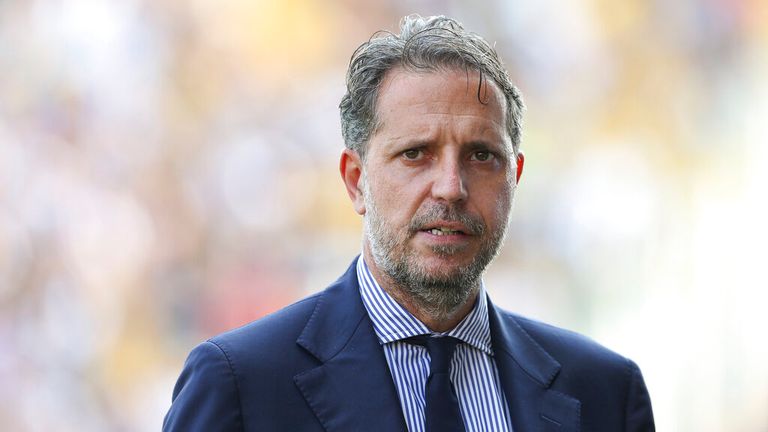 August 24, 2019, Parma, United Kingdom: Juventus&#39;s Chief Football Officer Fabio Paratici during the Serie A match at Stadio Ennio Tardini, Parma. Picture date: 24th August 2019. Picture credit should read: Jonathan Moscrop/Sportimage(Credit Image: © Jonathan Moscrop/CSM via ZUMA Wire) (Cal Sport Media via AP Images)


