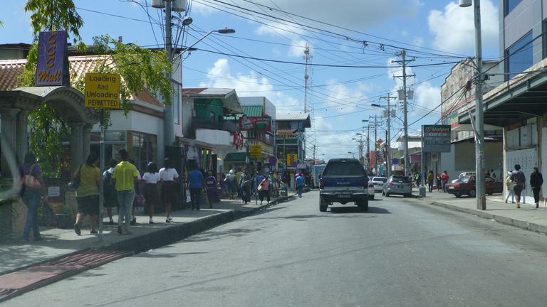 An unidentified street scene in Sangre Grande, the largest town in northeastern Trinidad.