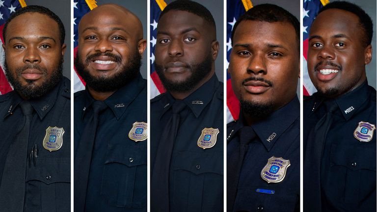 (L-R) Officers Demetrius Haley, Desmond Mills Jr., Emmitt Martin III, Justin Smith and Thadarius Bean