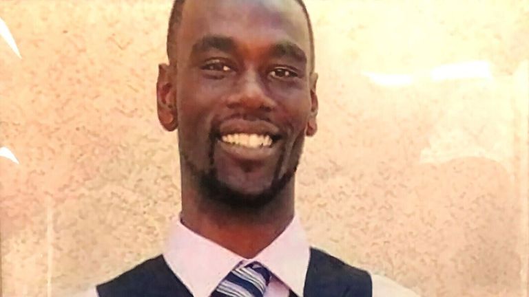 A photo of Tyre Nichols at his memorial service in Memphis. Pic: AP