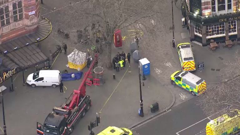 A view of the scene from the Sky News helicopter