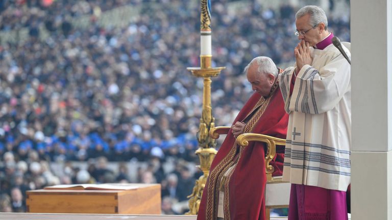 Pope Francis attends the funeral service of former Pope Benedict at the Vatican