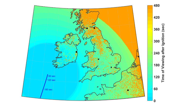 The rocket will be visible to most of the UK within moments of ignition