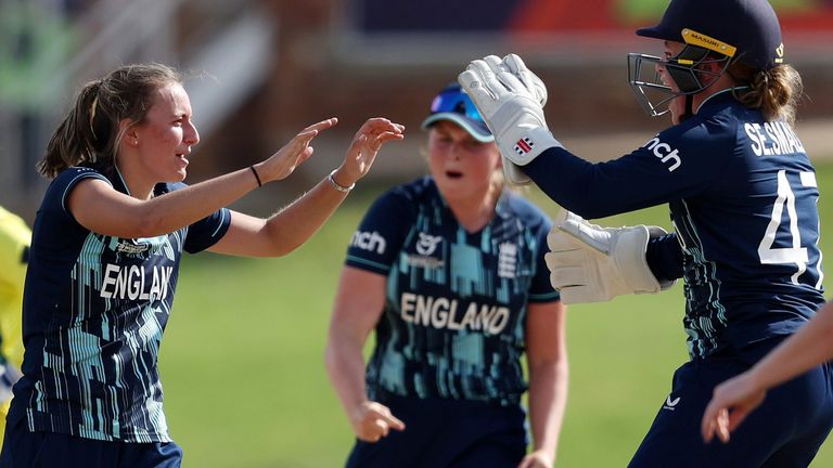 Hannah Baker was player of the match in England U19 Women&#39;s three-run win against Australia in the T20 World Cup semi-final