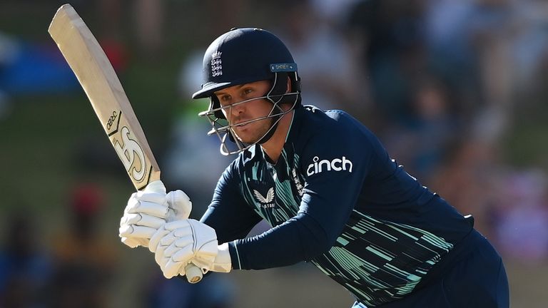 Jason Roy clips the ball through the leg-side during England&#39;s run chase in their opening ODI against South Africa