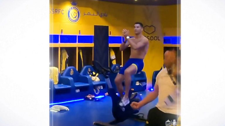 Cristiano Ronaldo celebrates Al Nassr win in dressing room