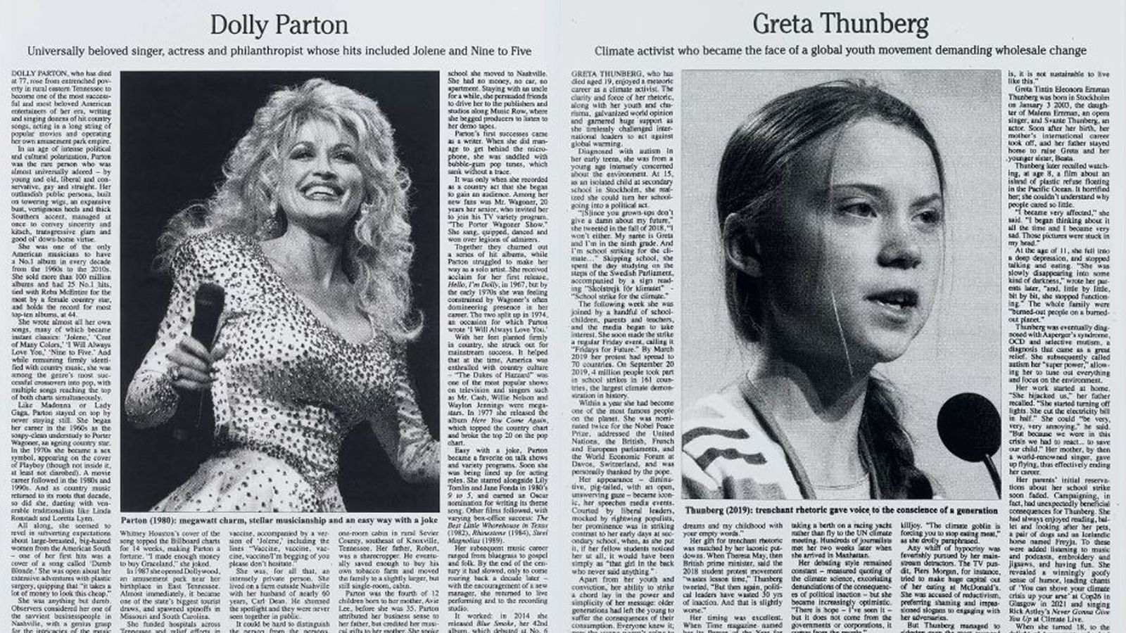 Killing off Greta Thunberg and Dolly Parton? The artist creating fake obituaries of cultural stars