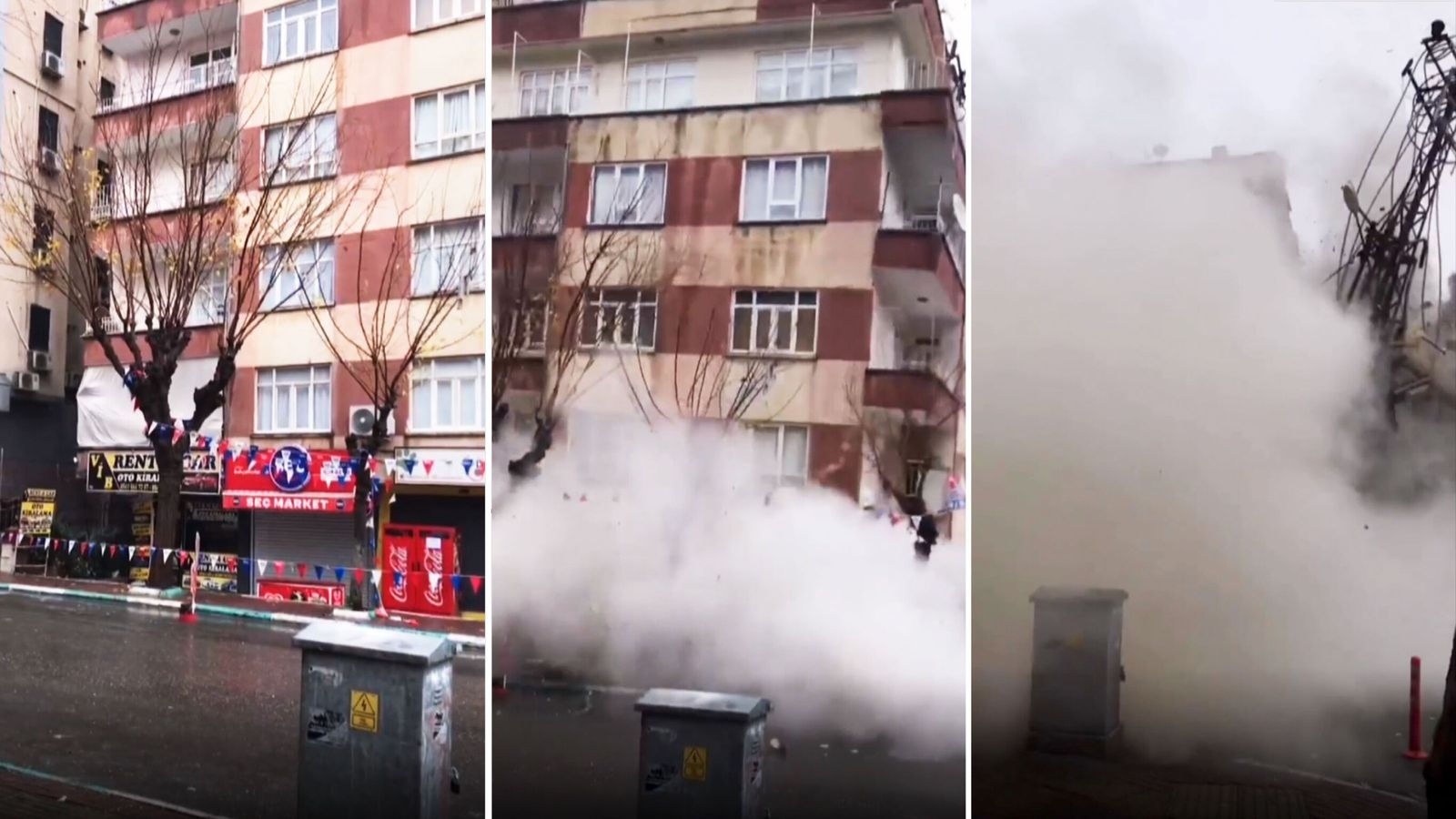 Turkey earthquake: Terrifying video shows block of flats collapse in less than 10 seconds