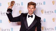 Austin Butler, winner of the leading actor award for &#39;Elvis&#39;, poses for photographers at the 76th British Academy Film Awards, BAFTA&#39;s, in London, Sunday, Feb. 19, 2023. (Photo by Vianney Le Caer/Invision/AP)