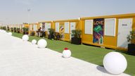 FILE - Cabins line the World Cup fan village Thursday, Nov. 10, 2022, in Doha, Qatar 