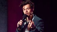 Harry Styles speaks after receiving the award for Best Pop/R&B Act at the Brit Awards at the O2 Arena in London, Britain, February 11, 2023. REUTERS/Henry Nicholls
