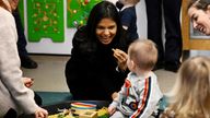 Akshata Murty  takes part in the stay and play activity during a visit at a family hub in St Austell 