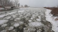 Ice pancakes and ice balls from Lake Ontario flow into Irondequoit Bay in New York state. Pic: AP